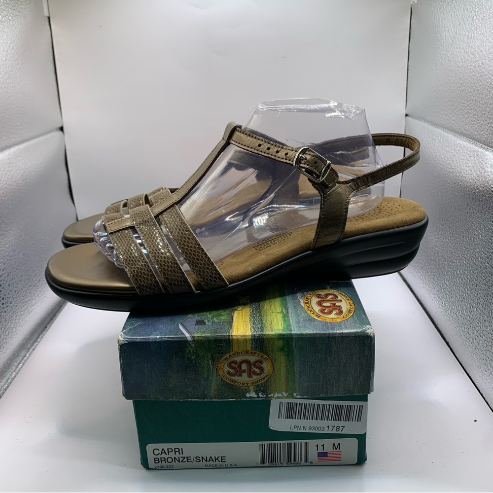 SAS Women's Capri T-Strap Sandal bronze snake size 11 NIB